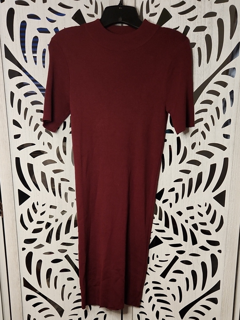 fab'rik Burgundy Short Sleeve Midi Dress